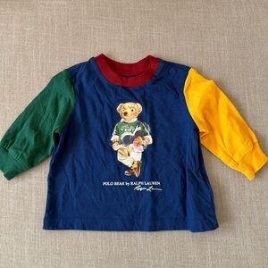 Ralph Lauren Polo Bear Baby Tee Colorblock Multicolor Long Sleeve Graphic Shirt
